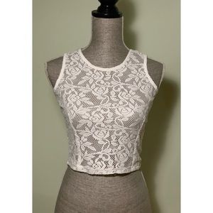 White Lace Floral Sleeveless Crop Top NWT